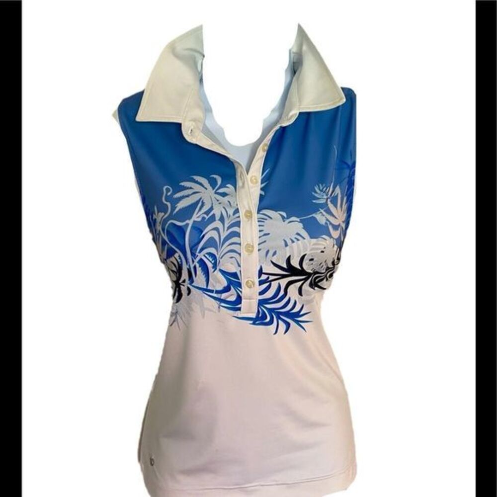 Daily Sport Top - S white /blue floral print , polyester,Made in Sweden